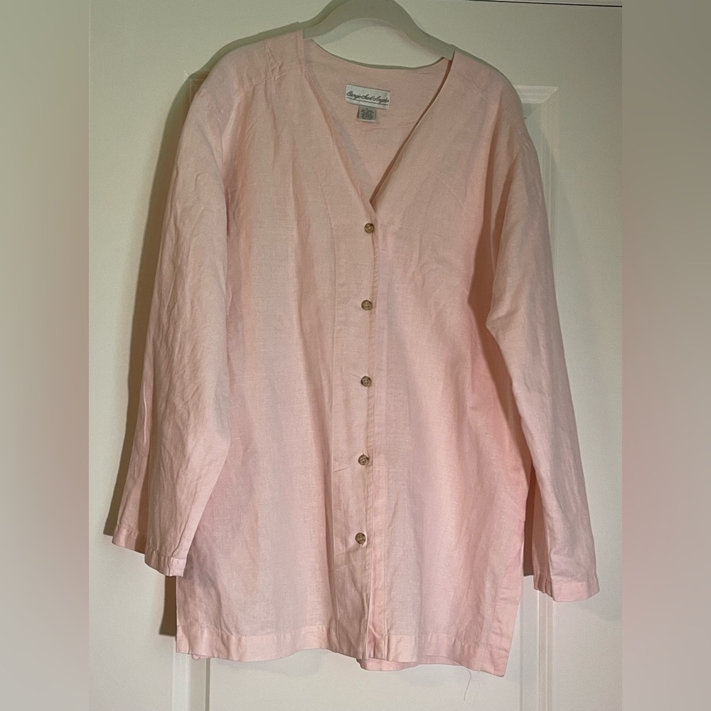 GIORGIO SANT’ANGELO Pink Button-Up Linen Blend Tunic/Jacket